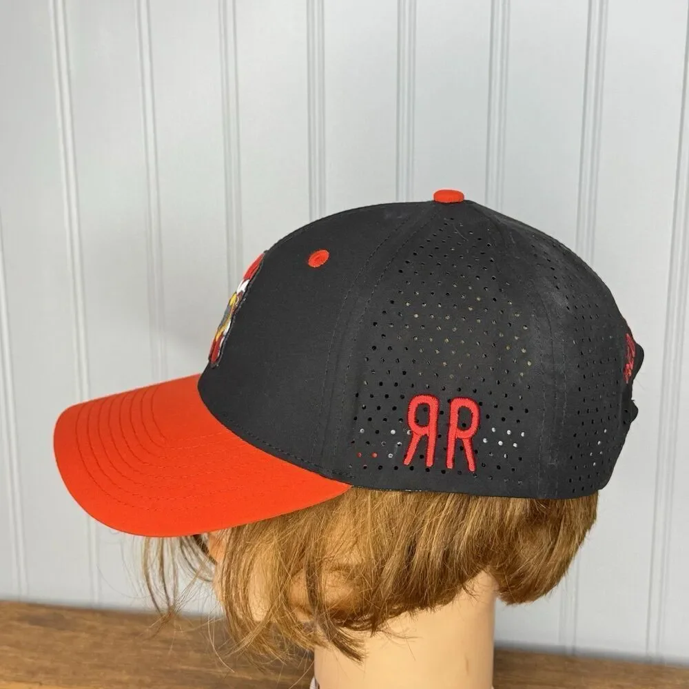 Red Rooster Golf Hat Black W/Red Bill Rooster Logo Perforated SnapBack